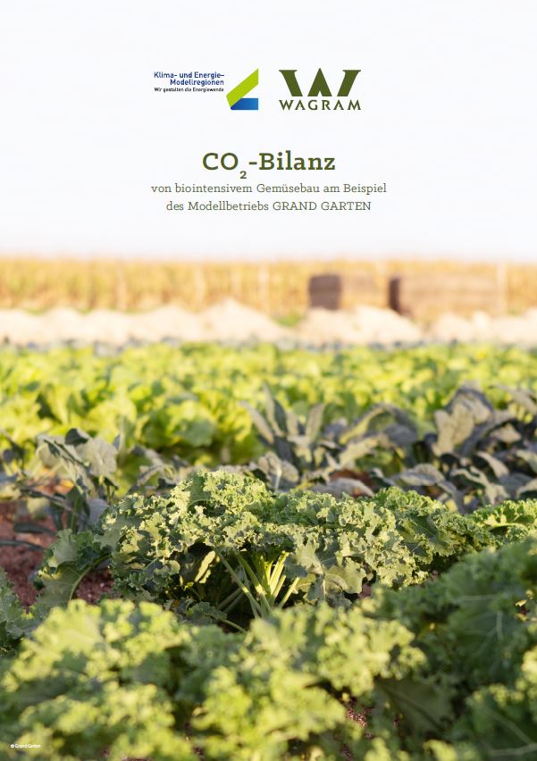 Cover des Factsheets "CO2-Bilanz von biointensivem Gemüsebau" vom Forschungsinstitut für biologischen Landbau im Auftrag der KEM Wagram