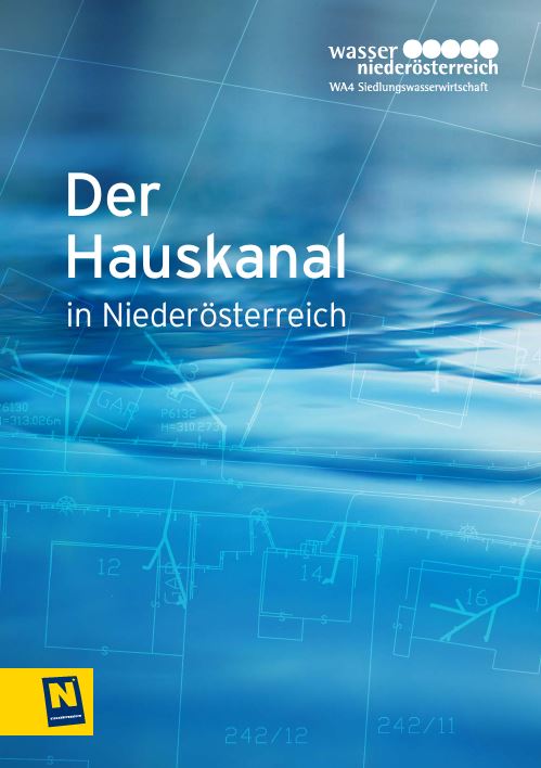 Cover der Broschüre "Der Hauskanal in Niederösterreich" mit weißer Schrift auf blauem Hintergrund.