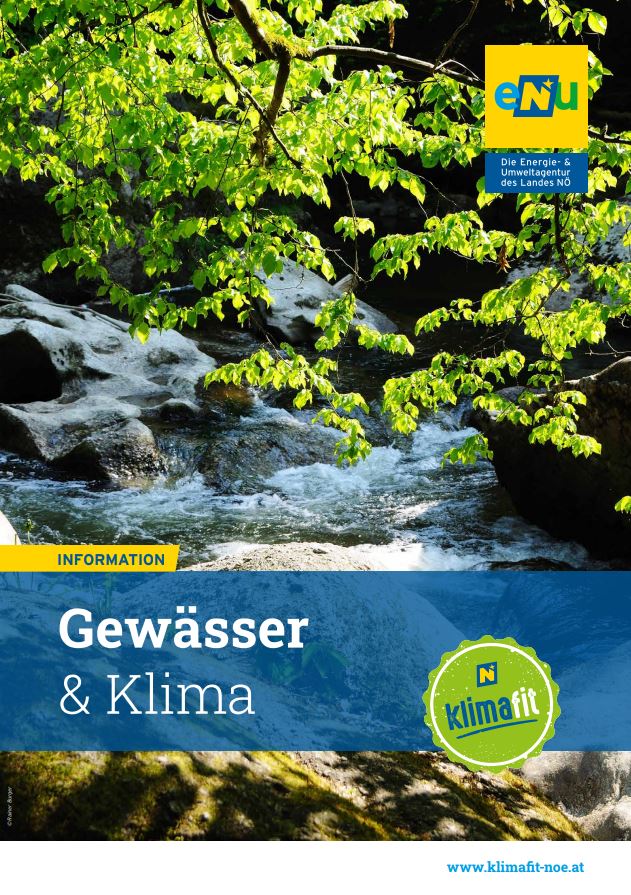 Cover des Infoblattes der eNu "Gewässer & Klima"
