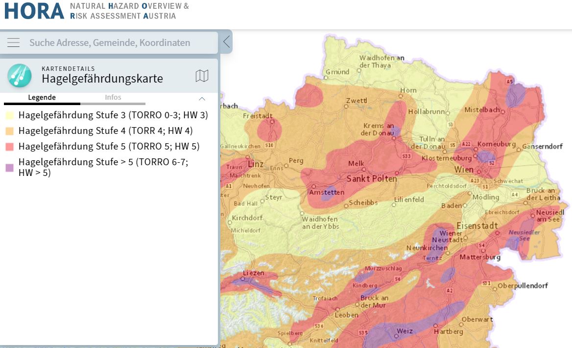 Hagelgefährdungskarte HORA