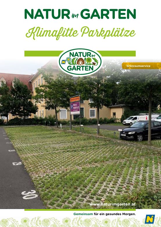 Cover der Broschüre "Klimafitte Parkplätze" von Natur im Garten