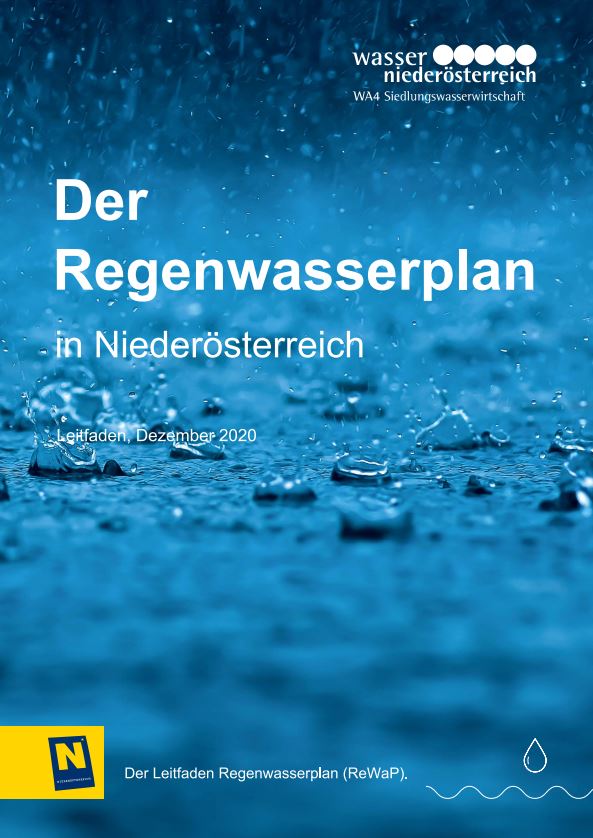 Cover des NÖ-Leitfadens: "Der Regenwasserplan"